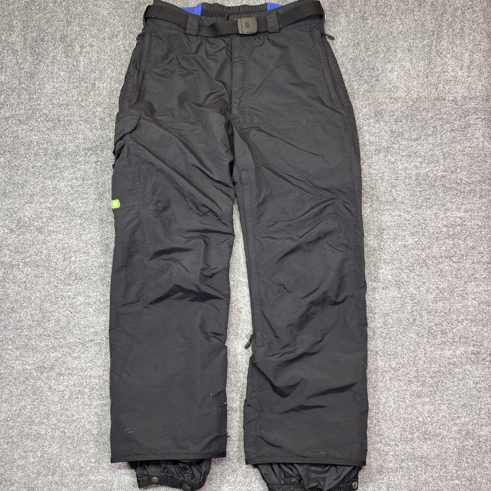 Columbia Convert Snow Pants Mens Medium Black Belted Ski Zip Pockets *DAMAGED